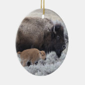 Koe en kalf Bison, geelsteen Keramisch Ornament (Rechts)