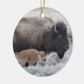 Koe en kalf Bison, geelsteen Keramisch Ornament (Links)