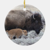 Koe en kalf Bison, geelsteen Keramisch Ornament (Achterkant)