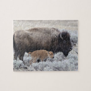 Koe en kalf Bison, geelsteen Legpuzzel