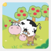 Koe en kalf vierkante sticker (Voorkant)