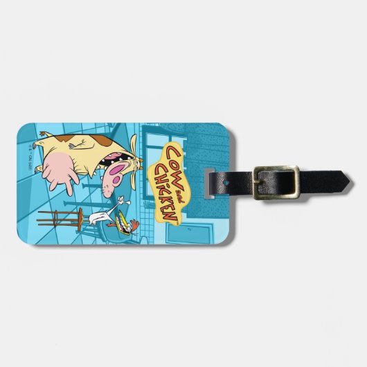 Koe en kip glimlachend grafisch bagagelabel (Voorkant horizontaal)