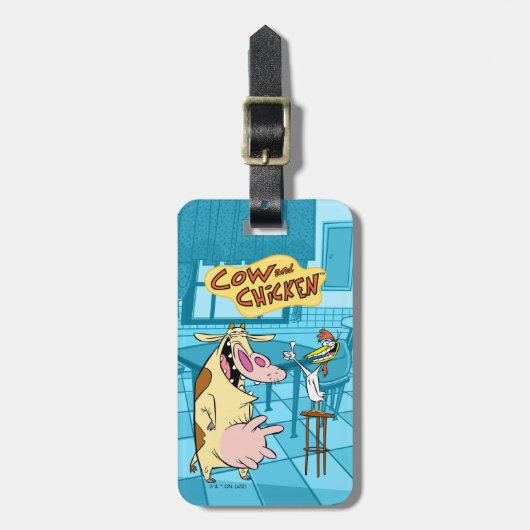 Koe en kip glimlachend grafisch bagagelabel (Voorkant verticaal)