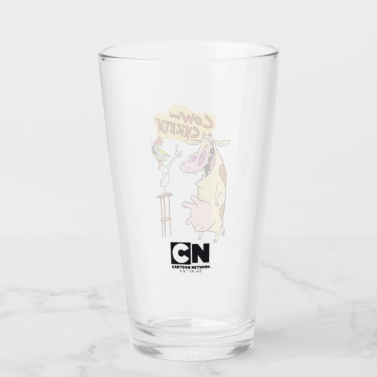 Koe en kip glimlachend grafisch glas (Achterkant)