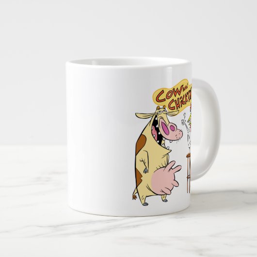 Koe en kip glimlachend grafisch grote koffiekop (Voorkant rechts)