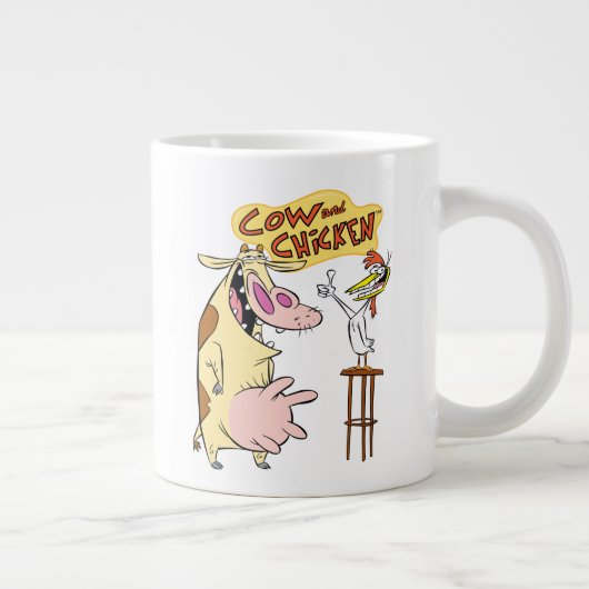 Koe en kip glimlachend grafisch grote koffiekop (Rechts)