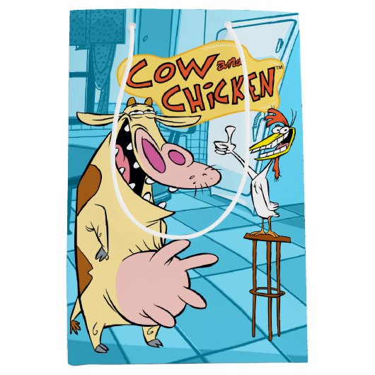 Koe en kip glimlachend grafisch medium cadeauzakje (Voorkant)