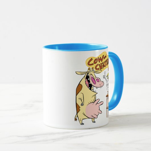 Koe en kip glimlachend grafisch mok (Voorkant rechts)