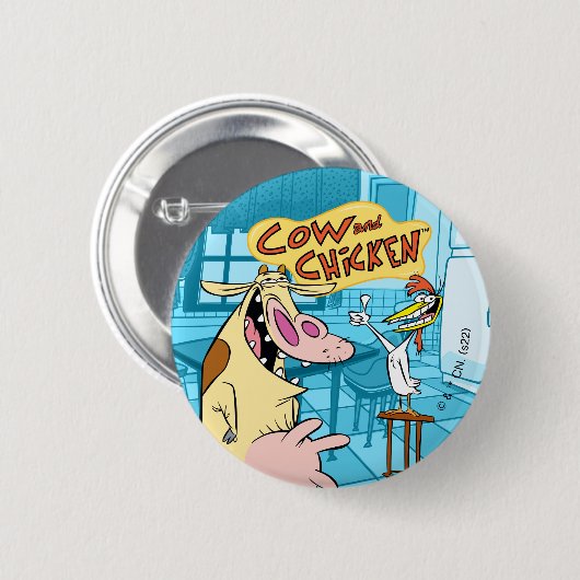 Koe en kip glimlachend grafisch ronde button 5,7 cm (Voorkant /achterkant)