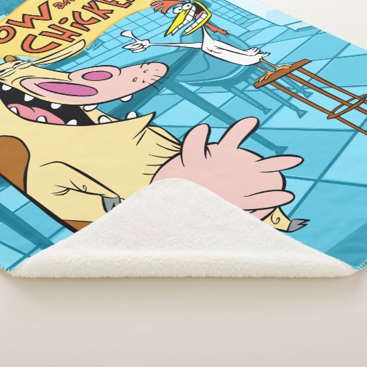 Koe en kip glimlachend grafisch sherpa deken (3/4)