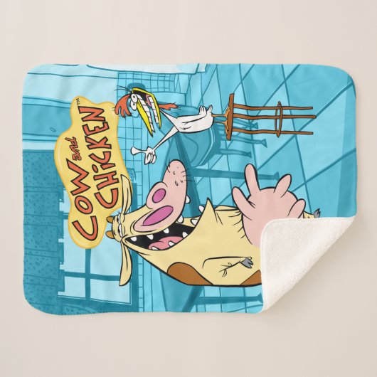 Koe en kip glimlachend grafisch sherpa deken (Voorkant (horizontaal))