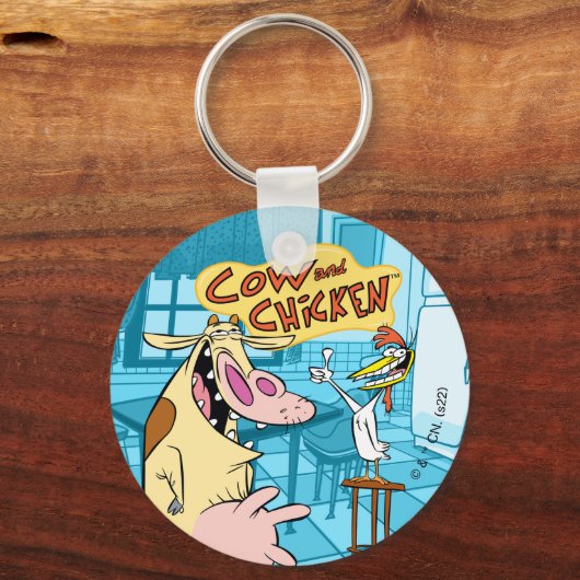 Koe en kip glimlachend grafisch sleutelhanger (Voorkant)