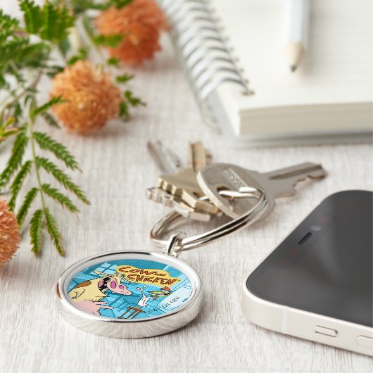 Koe en kip glimlachend grafisch sleutelhanger (Zijkant)