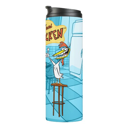 Koe en kip glimlachend grafisch thermosbeker (Geroteerd rechts)