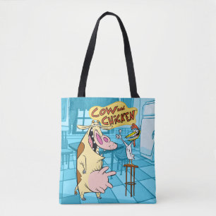 Koe en kip glimlachend grafisch tote bag