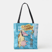 Koe en kip glimlachend grafisch tote bag (Achterkant)