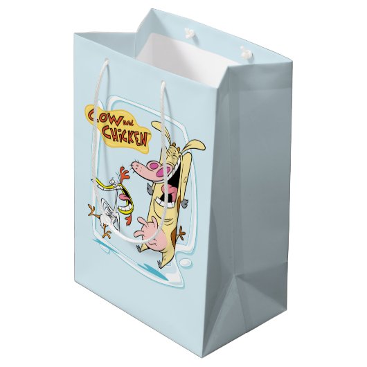 Koe en kippen lachen Grafisch Medium Cadeauzakje (Achterkant Gekanteld)