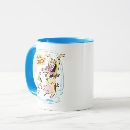 Koe en kippen lachen Grafisch Mok (Voorkant links)