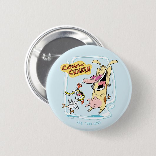 Koe en kippen lachen Grafisch Ronde Button 5,7 Cm (Voorkant /achterkant)