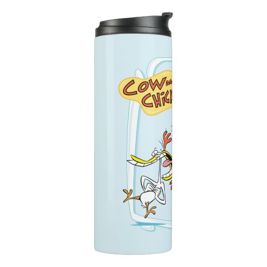 Koe en kippen lachen Grafisch Thermosbeker (Gedraaid links)