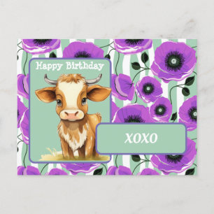 Koe en klaprozen XOXO Gefeliciteerd Briefkaart