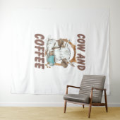 Koe en koffie, grappig Western meisje Wandkleed (In Situ (horizontaal))