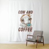 Koe en koffie, grappig Western meisje Wandkleed (In situ)