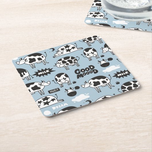 Koe en melk kartonnen onderzetters (Schuin)