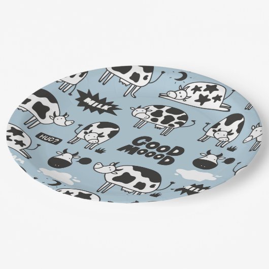 Koe en melk papieren bordje (Gekanteld)