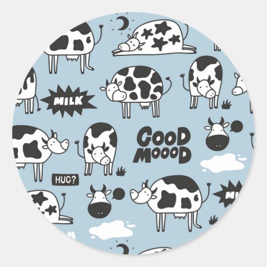 Koe en melk ronde sticker (Voorkant)