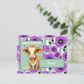 Koe en Poppies Happy Birthday Briefkaart (Staand voorkant)
