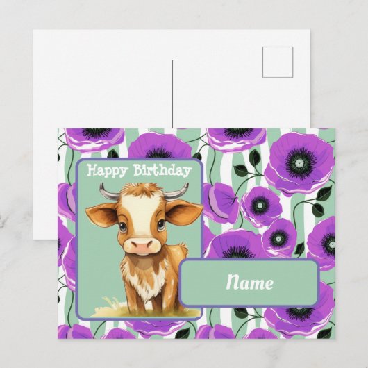 Koe en Poppies Happy Birthday Briefkaart (Voorkant / Achterkant)