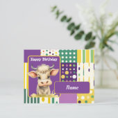 Koe en retro stippen en lijnen Happy Birthday Briefkaart (Staand voorkant)