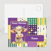 Koe en retro stippen en lijnen Happy Birthday Briefkaart (Voorkant / Achterkant)