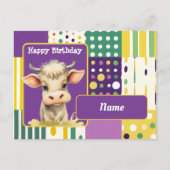 Koe en retro stippen en lijnen Happy Birthday Briefkaart (Voorkant)