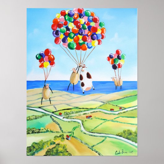 Koe- en schapenballonnen omhoog, omhoog en weg poster (Voorkant)