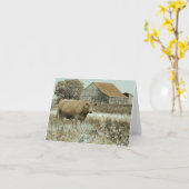 Koe en schuur - Blank Kaart (Gele Bloem)