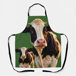 koe en tractor met groene strepen schort