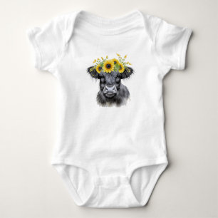 Koe en Zonnebloemen, hoogland koe Romper