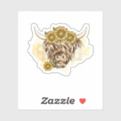 Koe en zonnebloemen. Perfect ontwerp voor formaat Sticker (Vel)