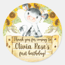 Koe en zonnebloemen sticker ter gelegenheid van de