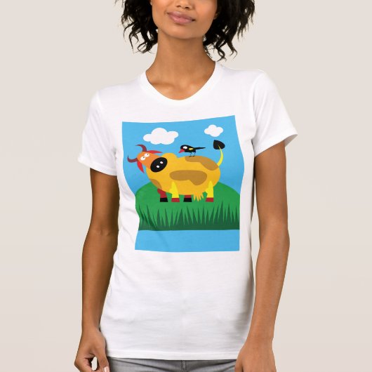 Koe en zwarte-vogelvrouwen t-shirt (Voorkant)