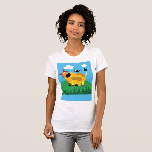 Koe en zwarte-vogelvrouwen t-shirt (Voorkant volledig)
