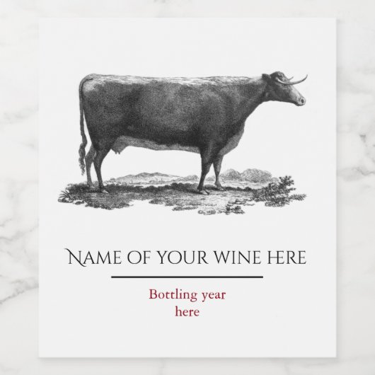  koe etsen wijn etiket (Enkel label)