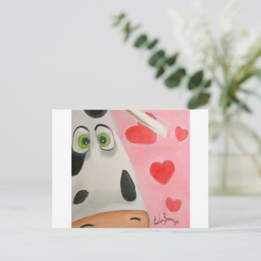 Koe Face Hearts Leuke Valentijnse afbeelding Feestdagenkaart (Staand voorkant)