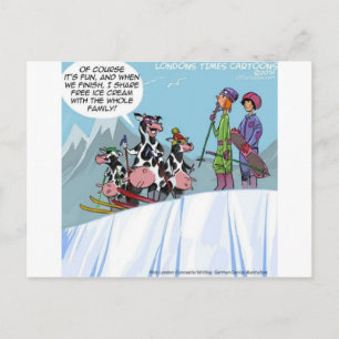 Koe Familie Sneeuw Skien Grappig Briefkaart