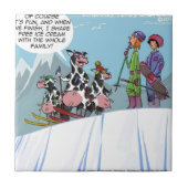 Koe Family Snow Skiing Funny Tegeltje (Voorkant)