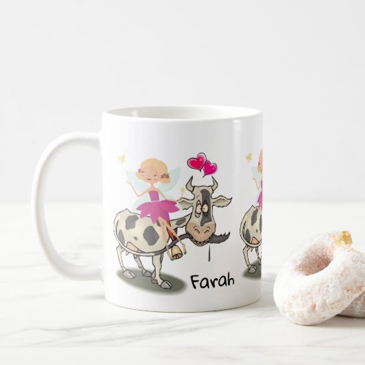 Koe Fee Florale Roze Harten Mok (Met donut)