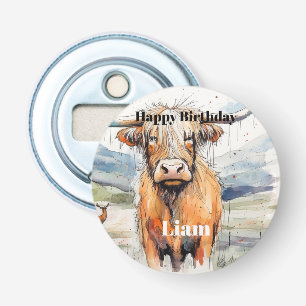 Koe flesopener, hooglandkoe  button flesopener