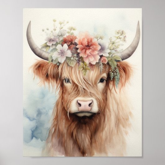 Koe Floral Highland Poster (Voorkant)